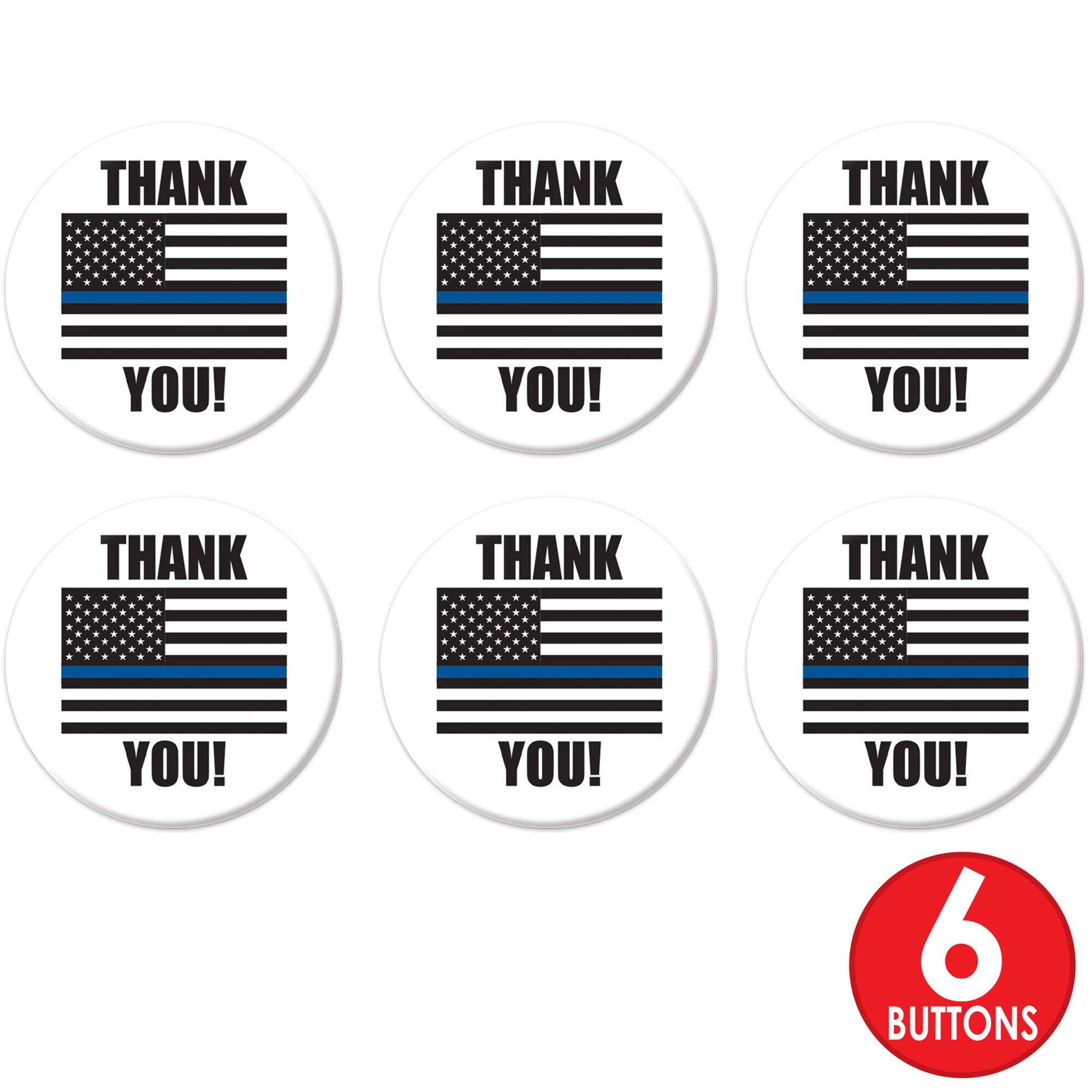 Beistle 2" Blue Stripe Thank You Law Enforcement Buttons, 6ct.